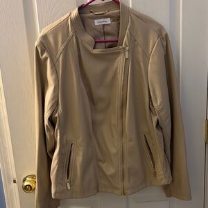 Calvin Klein Women's Beige Faux Leather spring Moto Jacket xxl women’s pls sz1